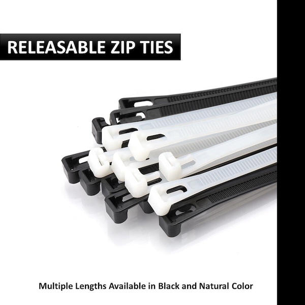 Kable Kontrol® Releasable Reusable Zip Ties - 11 Long - 50 Lbs Tensile Strength - 100 Pack - Natural
